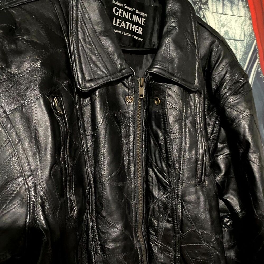 Giovanni Navarre Italian Stone Jacket Men's L Black Leather Outdoor Workwear - Picture 3 of 9